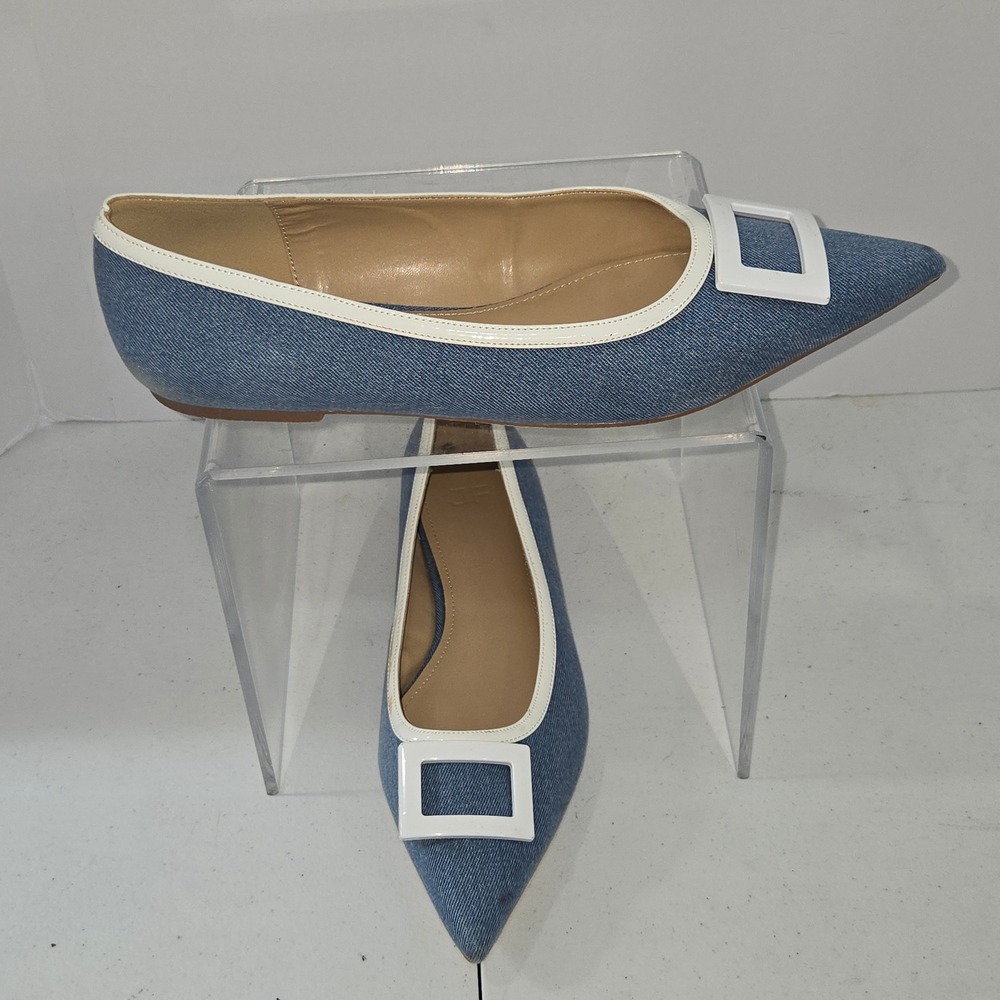 JF Taryn Blue Denim Pointed Toe Buckle Flat Shoes Womens Size 12 AC957